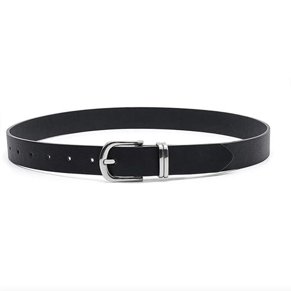 NEW Women's Skinny PU Leather Thin Waist Black Belt with Silver Buckle Size L - Picture 5 of 6